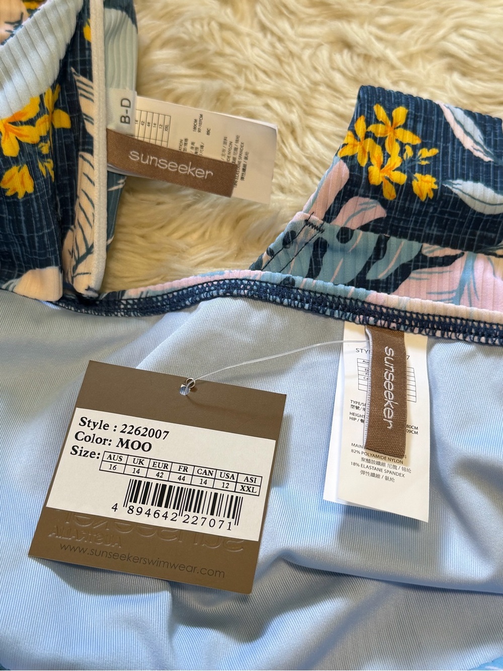 NWT Sunseeker Australia Floral Ribbed Bikini Set Size - US 12 B-D Cup - Picture 3 of 6
